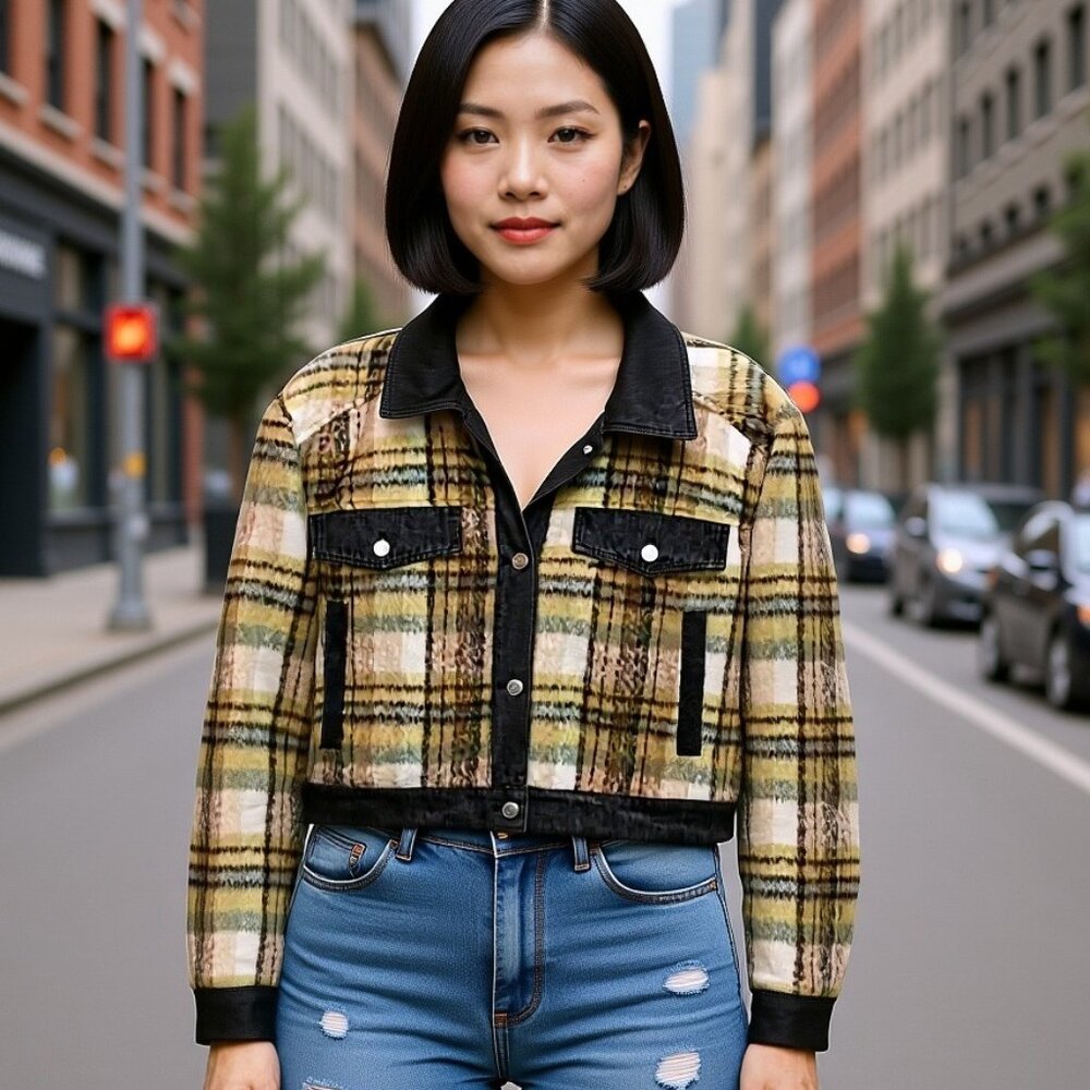 7 For All Mankind Rare Denim and Faux Fur plaid Jacket